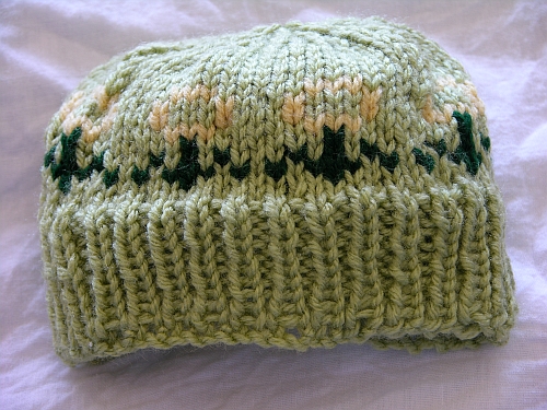 Baby Hat - Green with Yellow Flowers