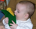 Corn toy being chewed by baby