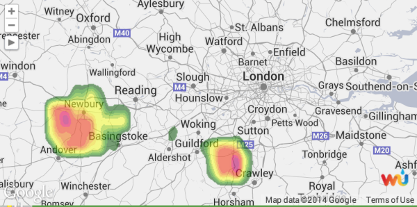 radar image of storms near London